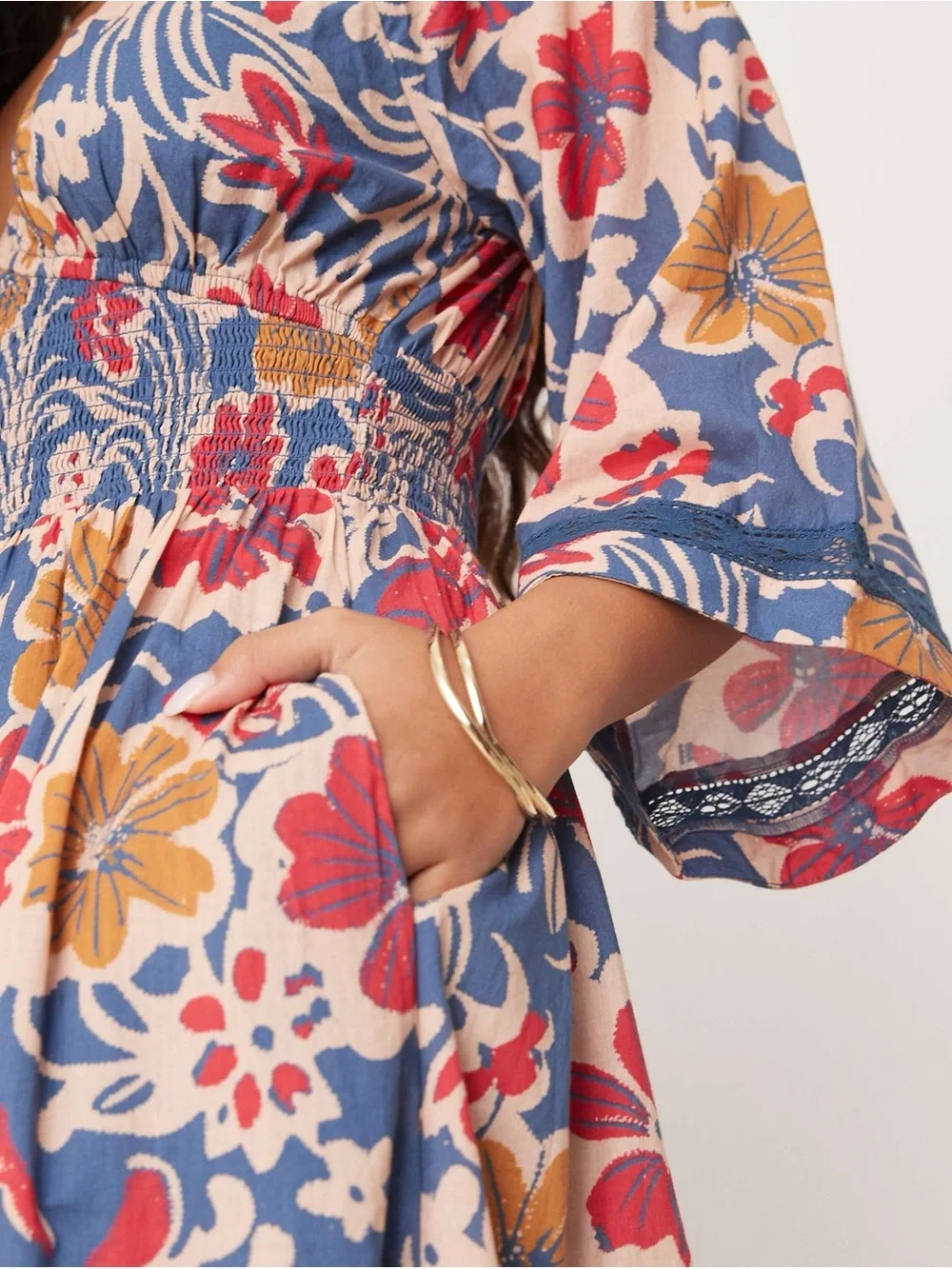 Free People Bohemian Floral Maxi Dress in Blue & Pink